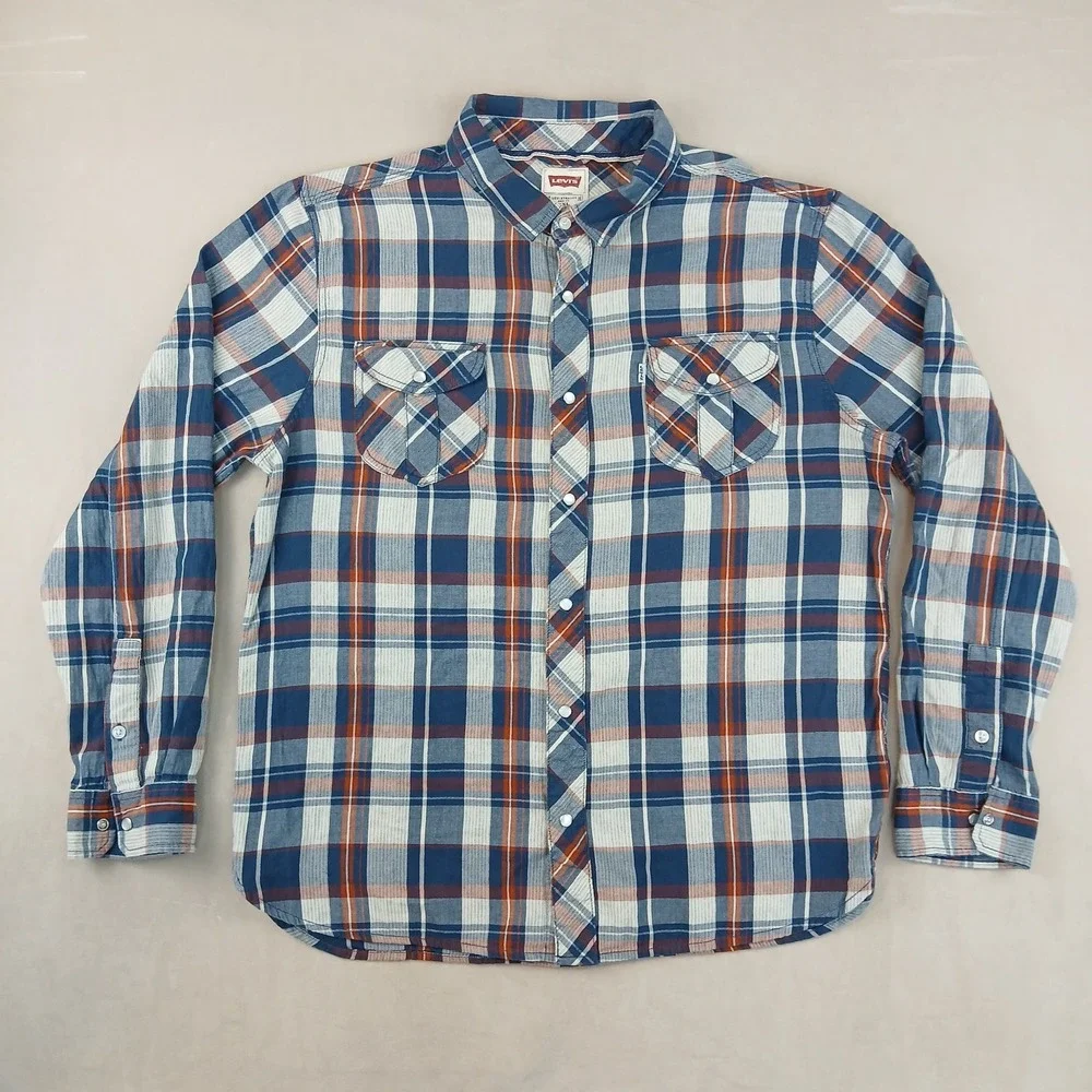 Levis XXL‎ Mens Shirt Lightweight Flannel Western Cowboy Pearl 23x28 Plaid
